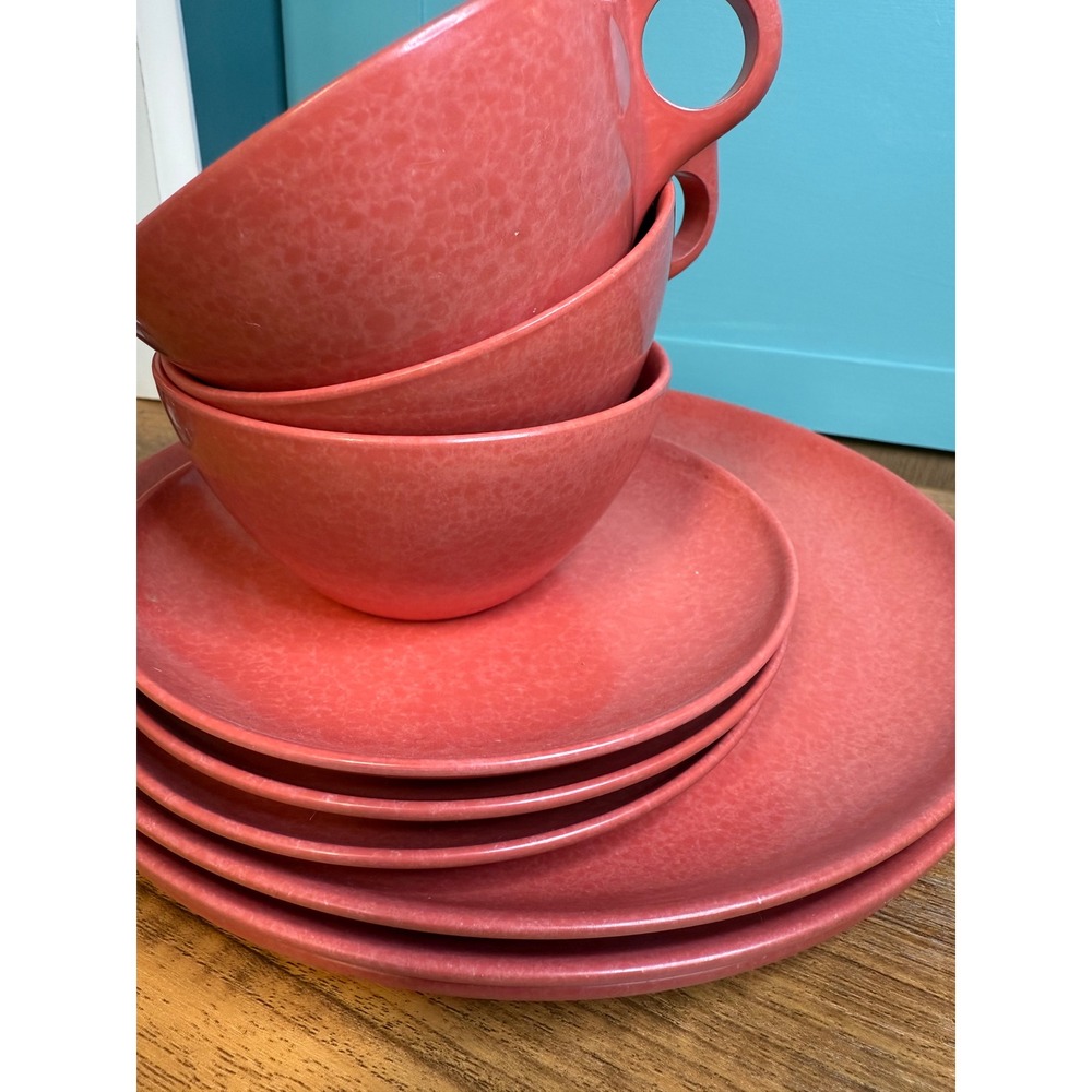 Vintage Branchell Color-Flyte Royale Melmac Dinnerware Set 9pc‎ Coral Pink MCM
